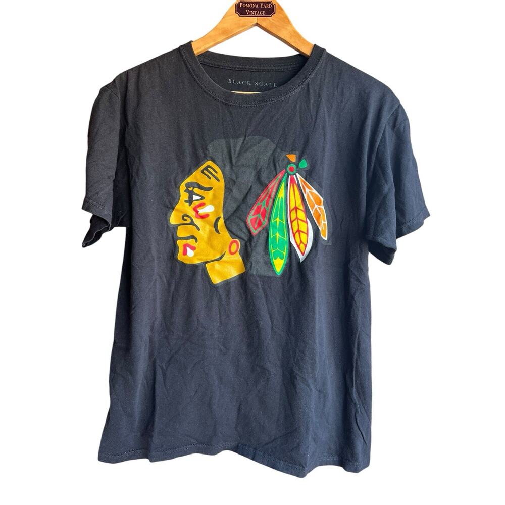 BLVCK SCVLE Blackhawks Black Scale T shirt Mens M Chicago Streetwear Indian Head